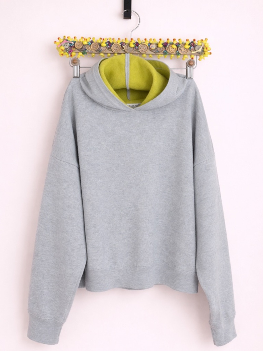 Light Gray cropped Hoodie with Lime Green Lining